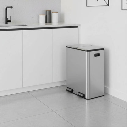 poubelle double compartiment 2x30l séparés couvercle silencieux robuste Inoxa DuoClean60L