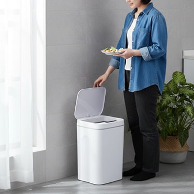 poubelle electronique blanche intelligente capteur led bleu NeoSense