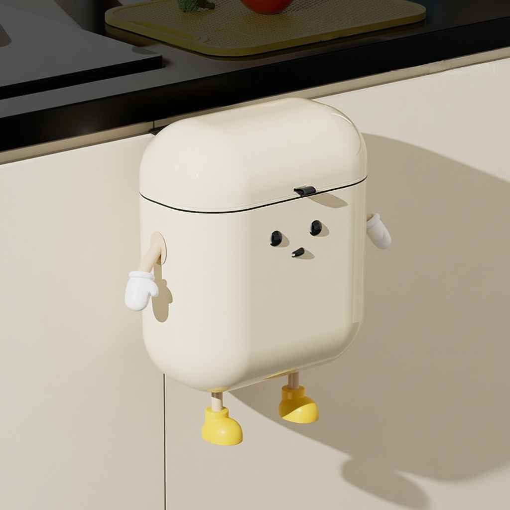 poubelle en plastique compacte creme pour cuisine 12l AeroClean