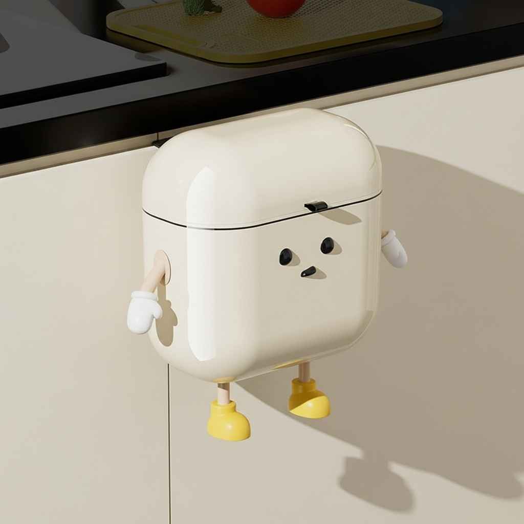 poubelle en plastique compacte creme pour cuisine 9l AeroClean