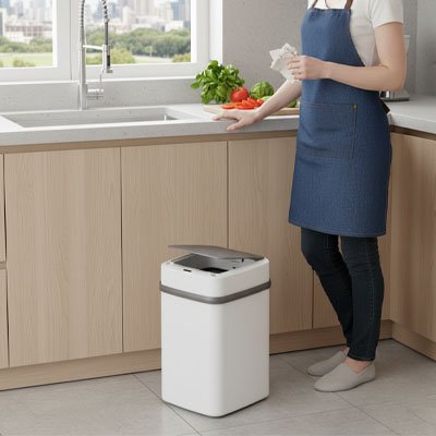poubelle ouverture automatique blanche anti odeurs etanche silencieuse Sliencia Bin