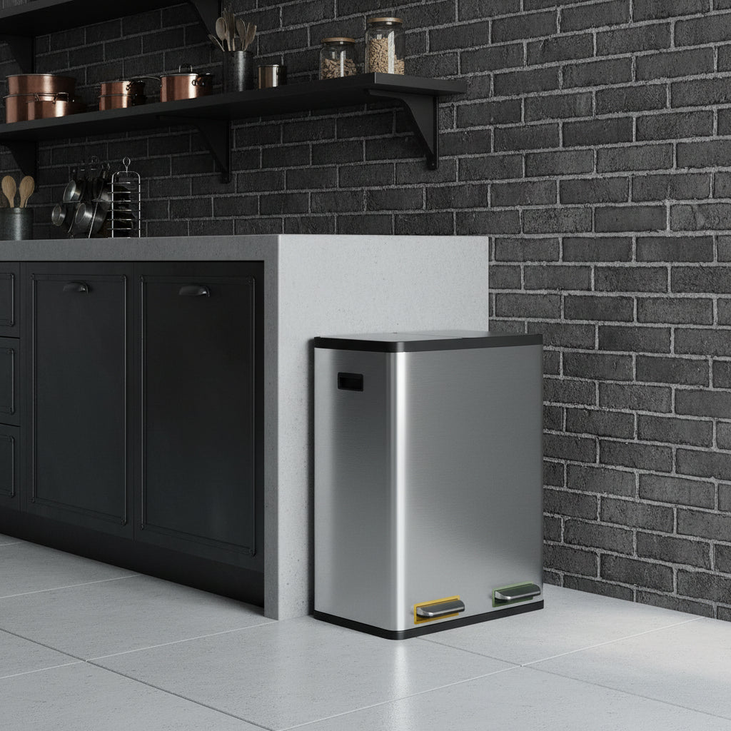 Poubelle pour tri selectif acier brossé fermeture douce ColorSort Duo60L