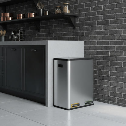 Poubelle pour tri selectif acier brossé fermeture douce ColorSort Duo60L