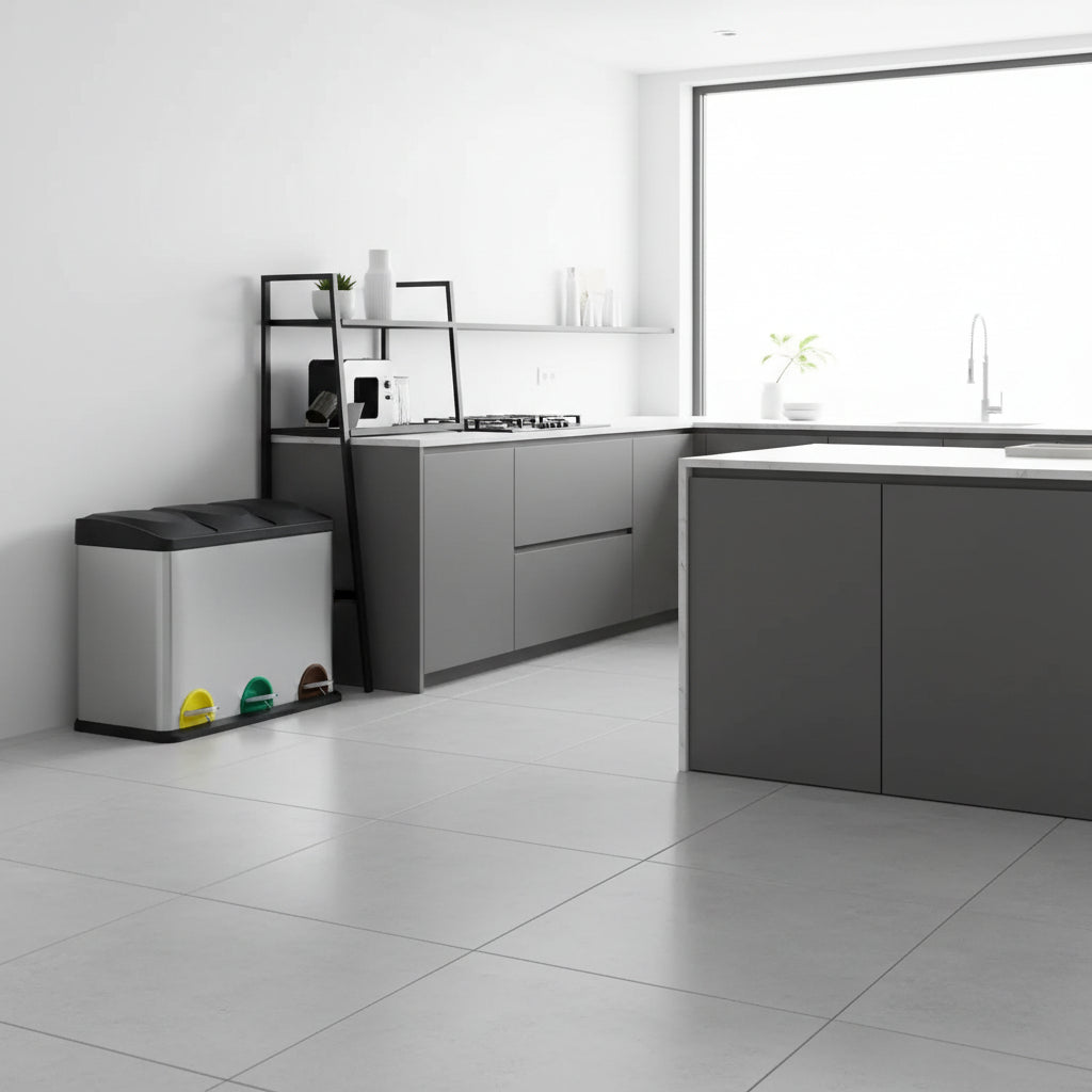 poubelle pour tri selectif cuisine 3 compartiments 8l argente TriHarmony