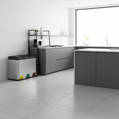poubelle pour tri selectif cuisine 3 compartiments 8l argente TriHarmony