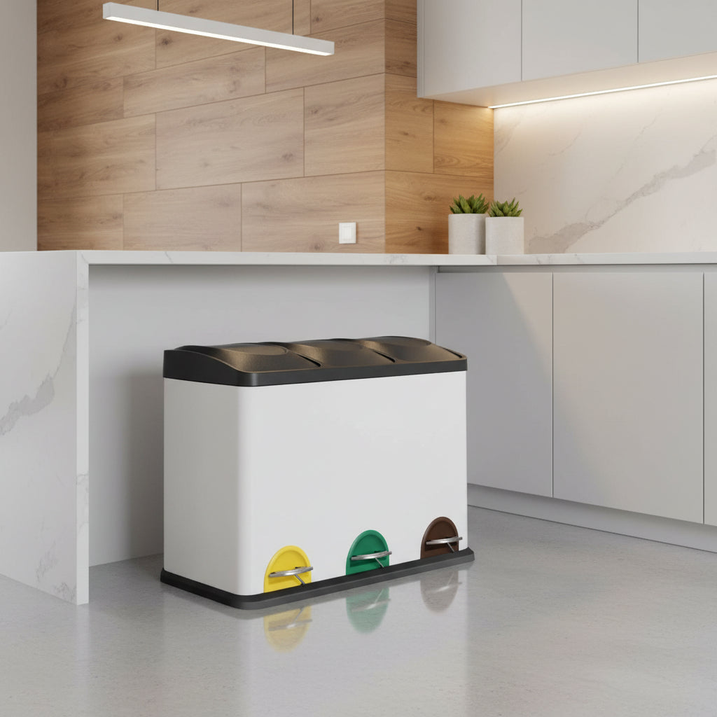 poubelle pour tri selectif cuisine 3 compartiments 8l blanc TriHarmony