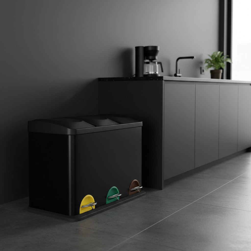 poubelle pour tri selectif cuisine 3 compartiments 8l noir TriHarmony