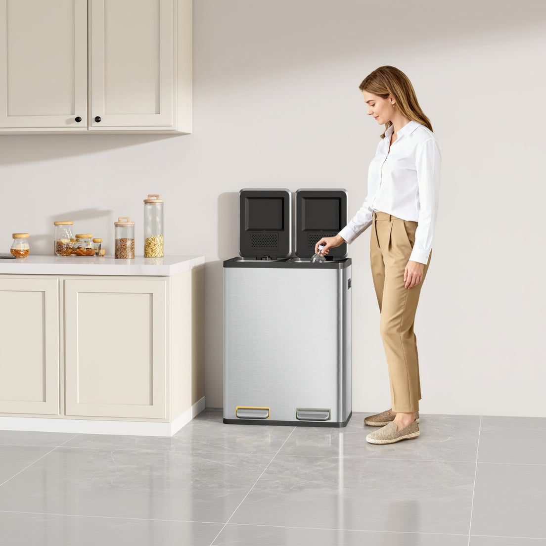 Poubelle pour tri selectif pédales colorées bacs amovibles pratique ColorSort