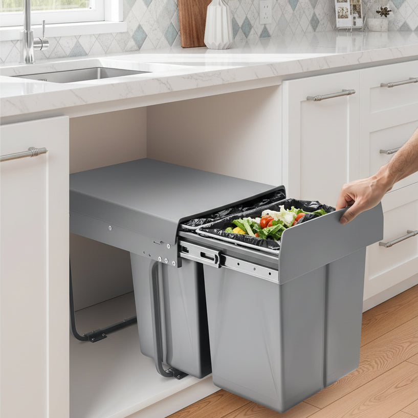 Poubelle sous évier coulissante poignée ergonomique ouverture facile SlideBin Duo40L