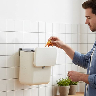 poubelle sous évier fixation murale sans perçage beige FixoraBin 7L