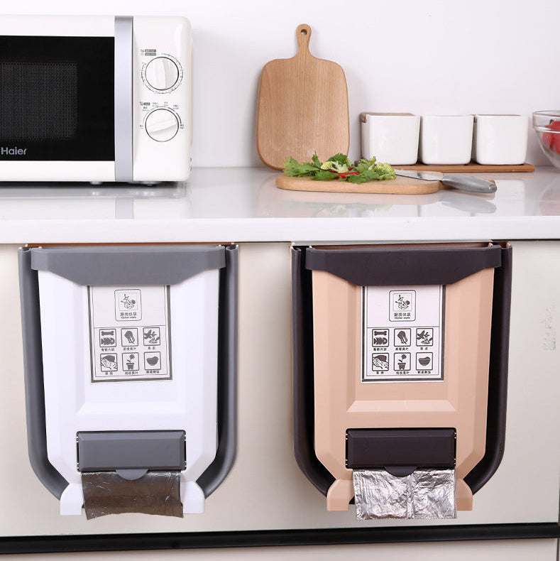Poubelle sous evier pliable blanc rose accrochée porte placard SmartPlie