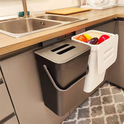 Poubelle suspendue fixation murale compacte pratique noir blanc HangBin