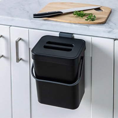 Poubelle suspendue fixation murale compacte pratique noire HangBin