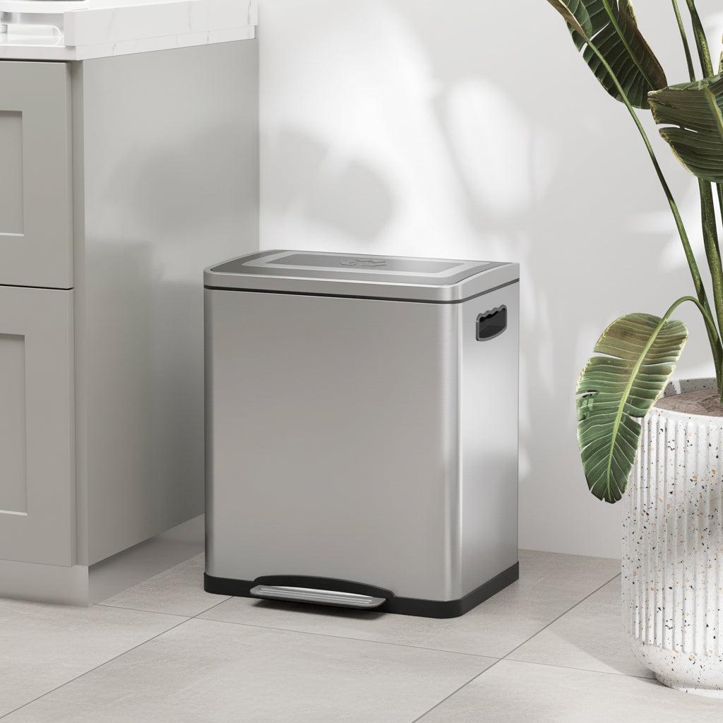 Poubelle tri 2 compartiments 15L acier inoxydable argenté TriSilver30L