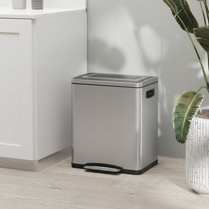Poubelle tri hygiénique inox brillant couvercle silencieux robuste TriSilver30L