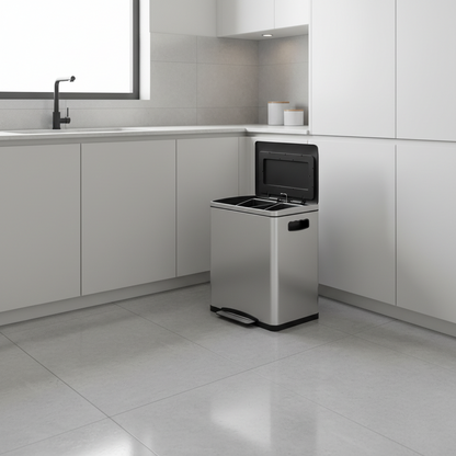 Poubelle tri petite cuisine gain place élégante TriSilver30L