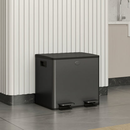 Poubelle tri sélectif 2 bacs 15L inox noir EcoBlack Duo30L
