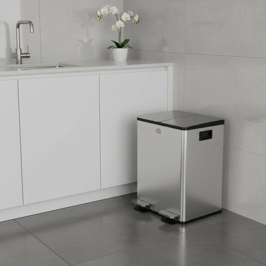 Poubelle tri selectif 2 bacs 20L inox argenté DuoPure 40L