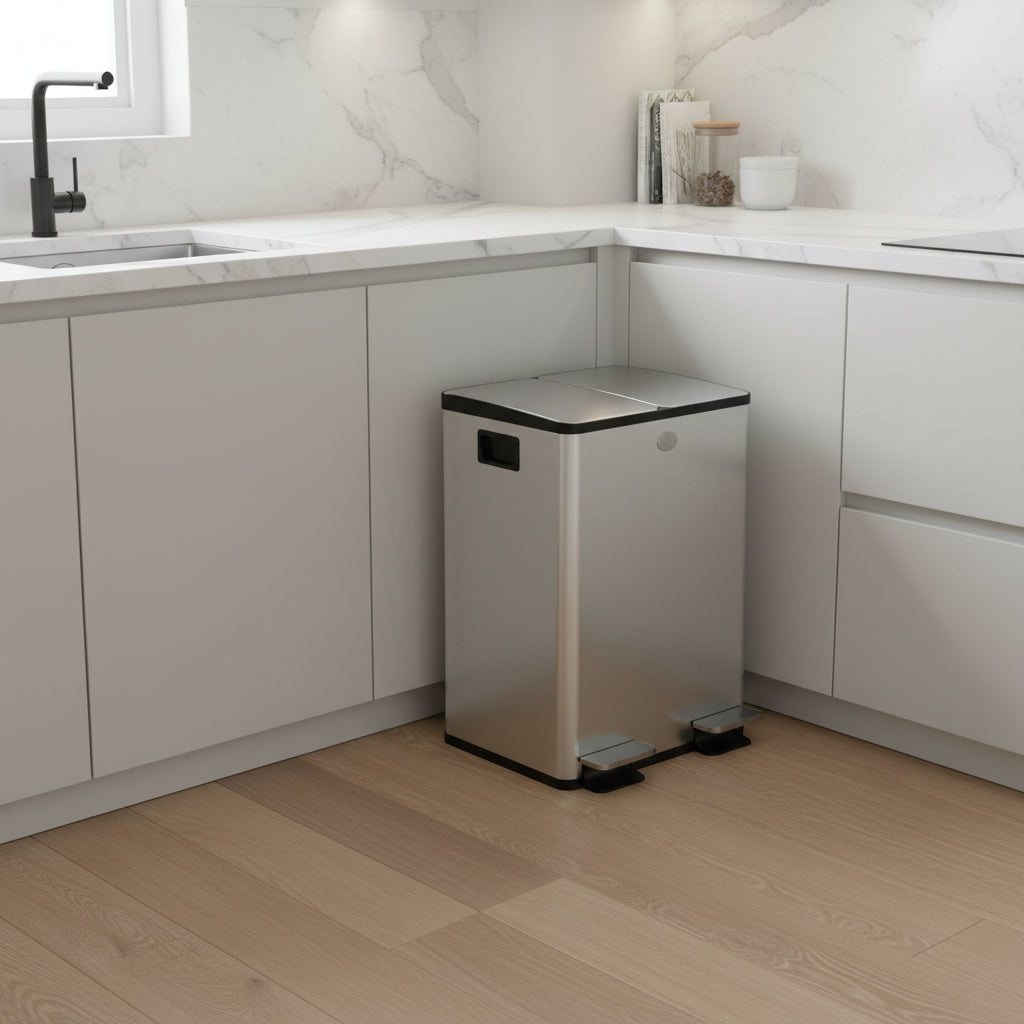 Poubelle tri selectif 2 bacs pédale fermeture douce DuoPure 40L