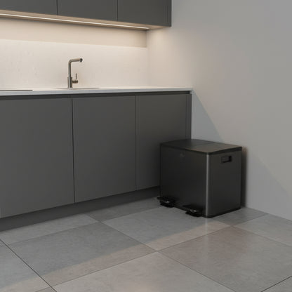 Poubelle tri sélectif 2 bacs pédale fermeture douce EcoBlack Duo30L