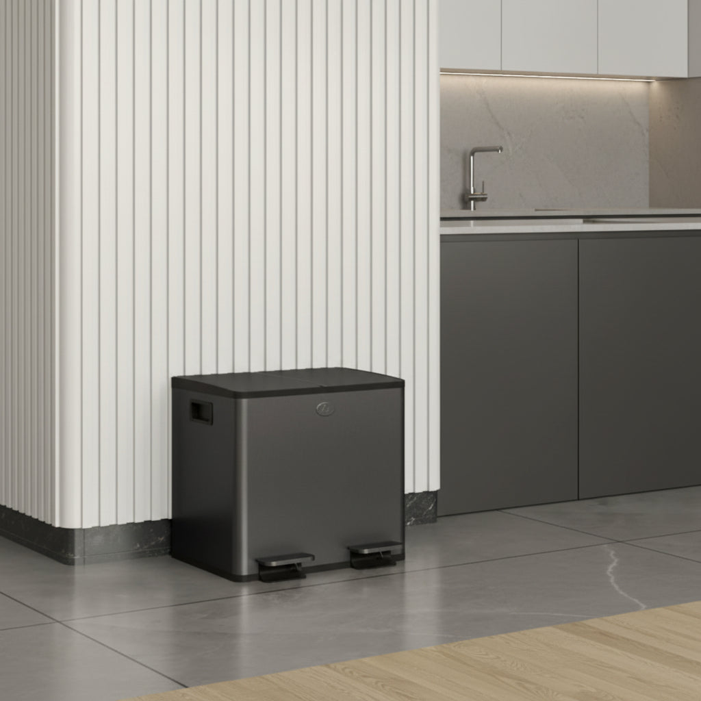 Poubelle tri sélectif 2 bacs recyclage déchets organisés EcoBlack Duo30L