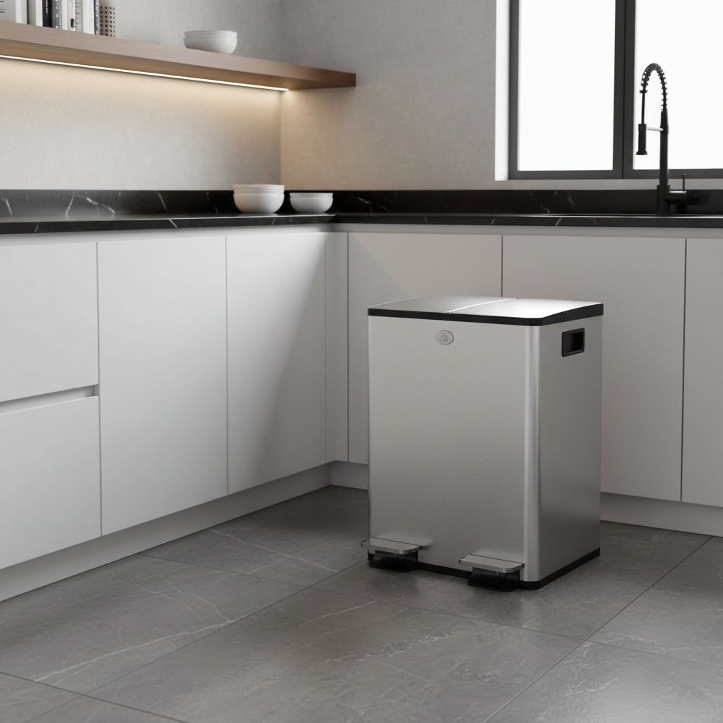 Poubelle tri selectif 2 bacs seaux amovibles poignées pratiques DuoPure40L