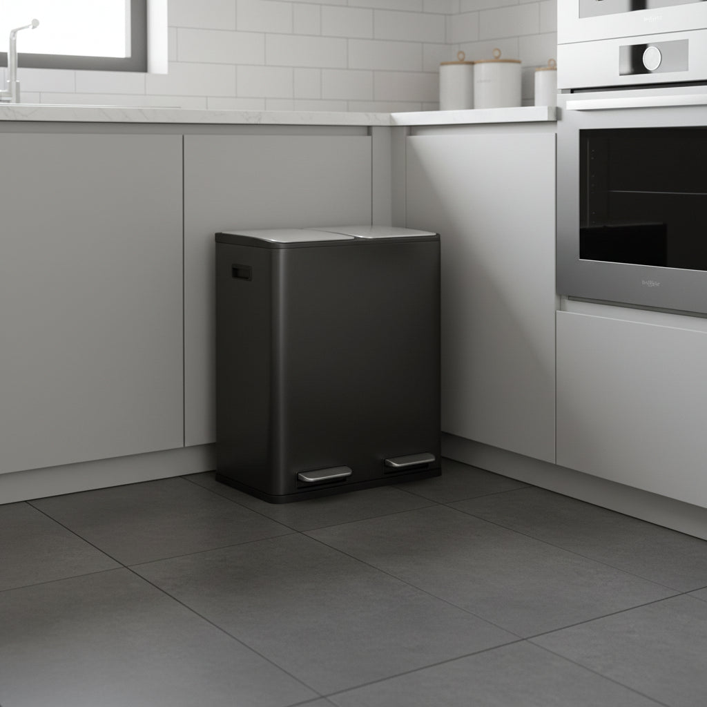 Poubelle tri sélectif 2 compartiments 30L inox pédale EcoElegance Duo60L
