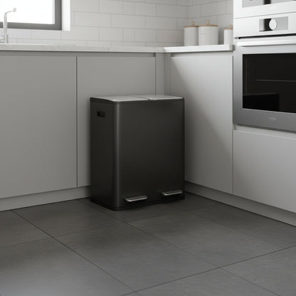 Poubelle tri sélectif 2 compartiments 30L inox pédale EcoElegance Duo60L