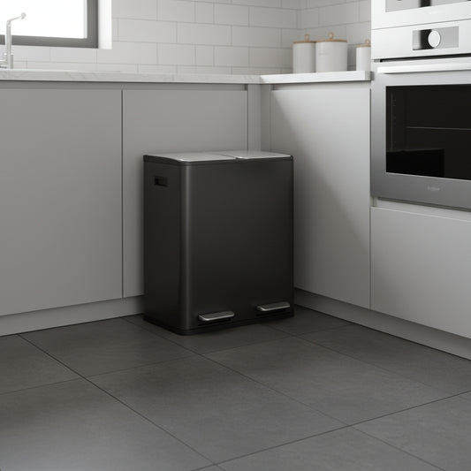 Poubelle tri sélectif 2 compartiments 30L inox pédale EcoElegance Duo60L