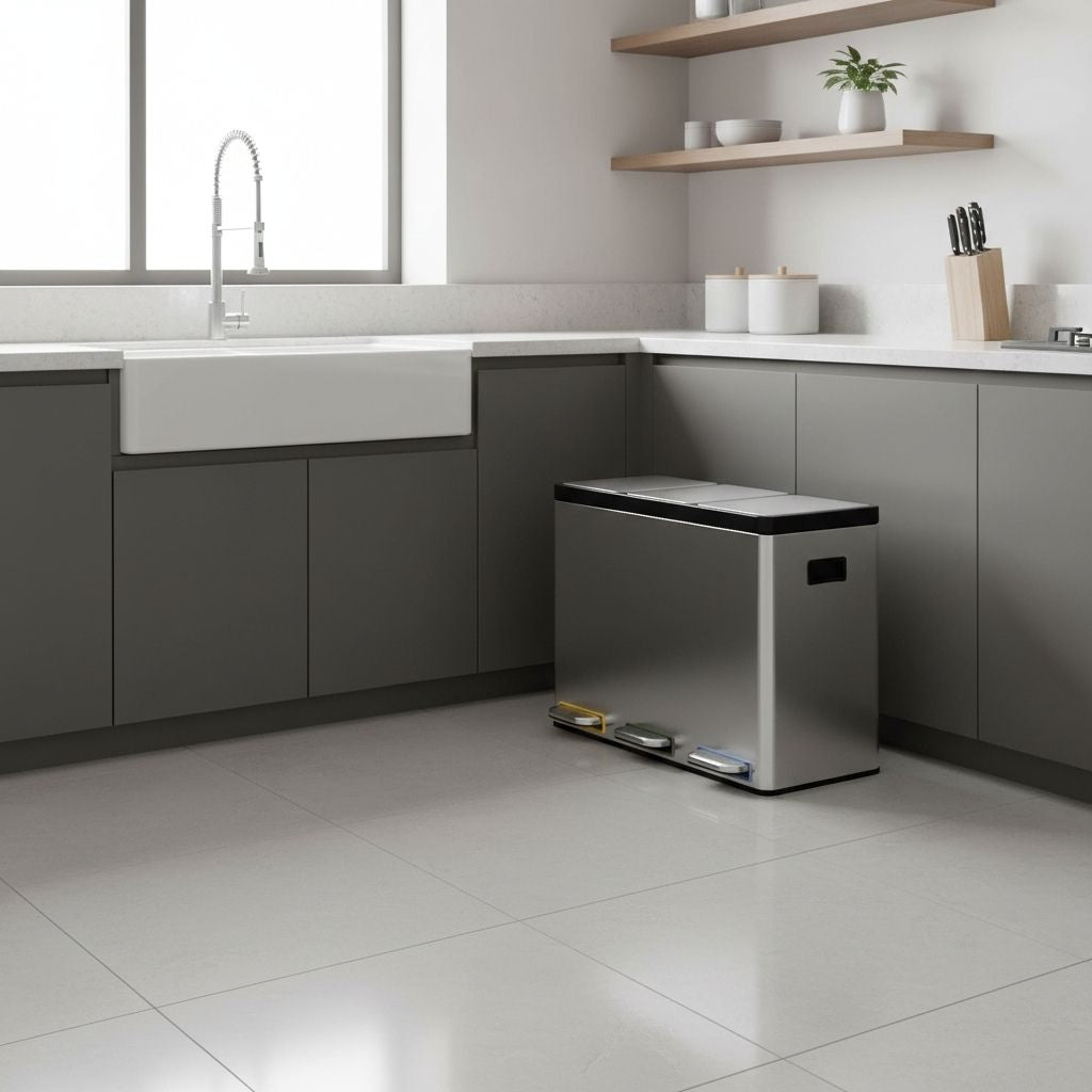 Poubelle tri selectif argenté acier inoxydable 3 compartiments TripleClean Light