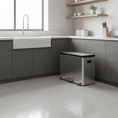 Poubelle tri selectif argenté acier inoxydable 3 compartiments TripleClean Light