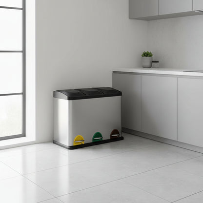 poubelle tri selectif cuisine 3 compartiments 15L argentee familiale TriHarmony Plus