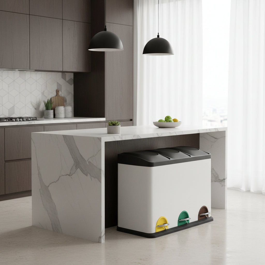 poubelle tri selectif cuisine 3 compartiments 15L blanche familiale TriHarmonyPlus