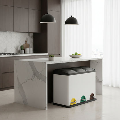 poubelle tri selectif cuisine 3 compartiments 15L blanche familiale TriHarmonyPlus