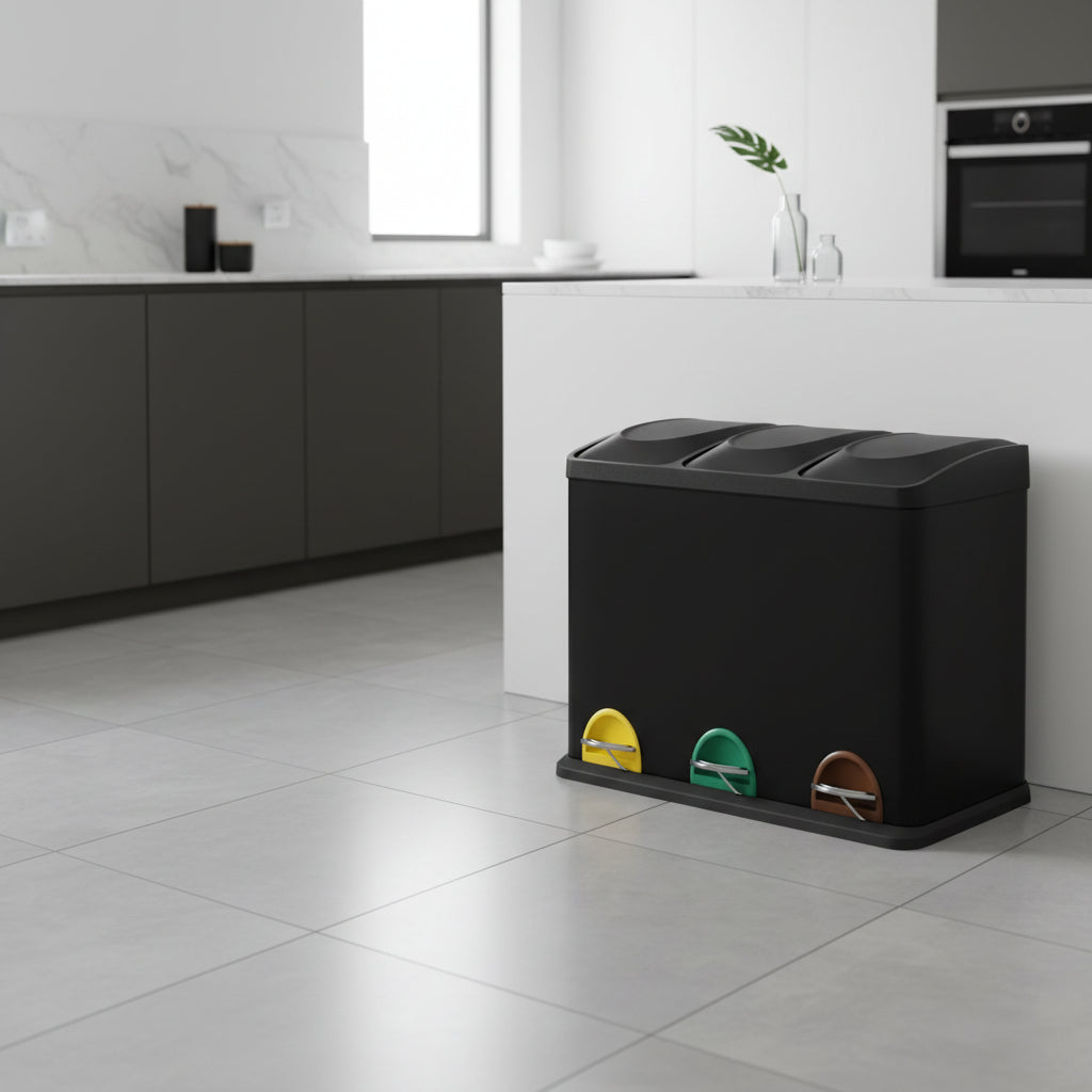 poubelle tri selectif cuisine 3 compartiments 15L noire familiale TriHarmonyPlus