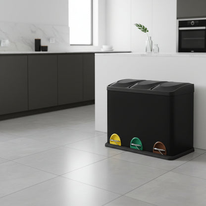 poubelle tri selectif cuisine 3 compartiments 15L noire familiale TriHarmonyPlus