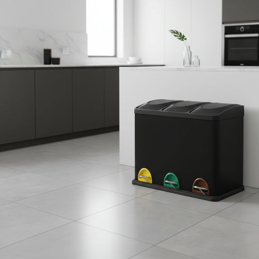 poubelle tri selectif cuisine 3 compartiments 15L noire familiale TriHarmonyPlus