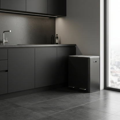 Poubelle tri sélectif cuisine hygiénique organisée élégante EcoElegance Duo60L