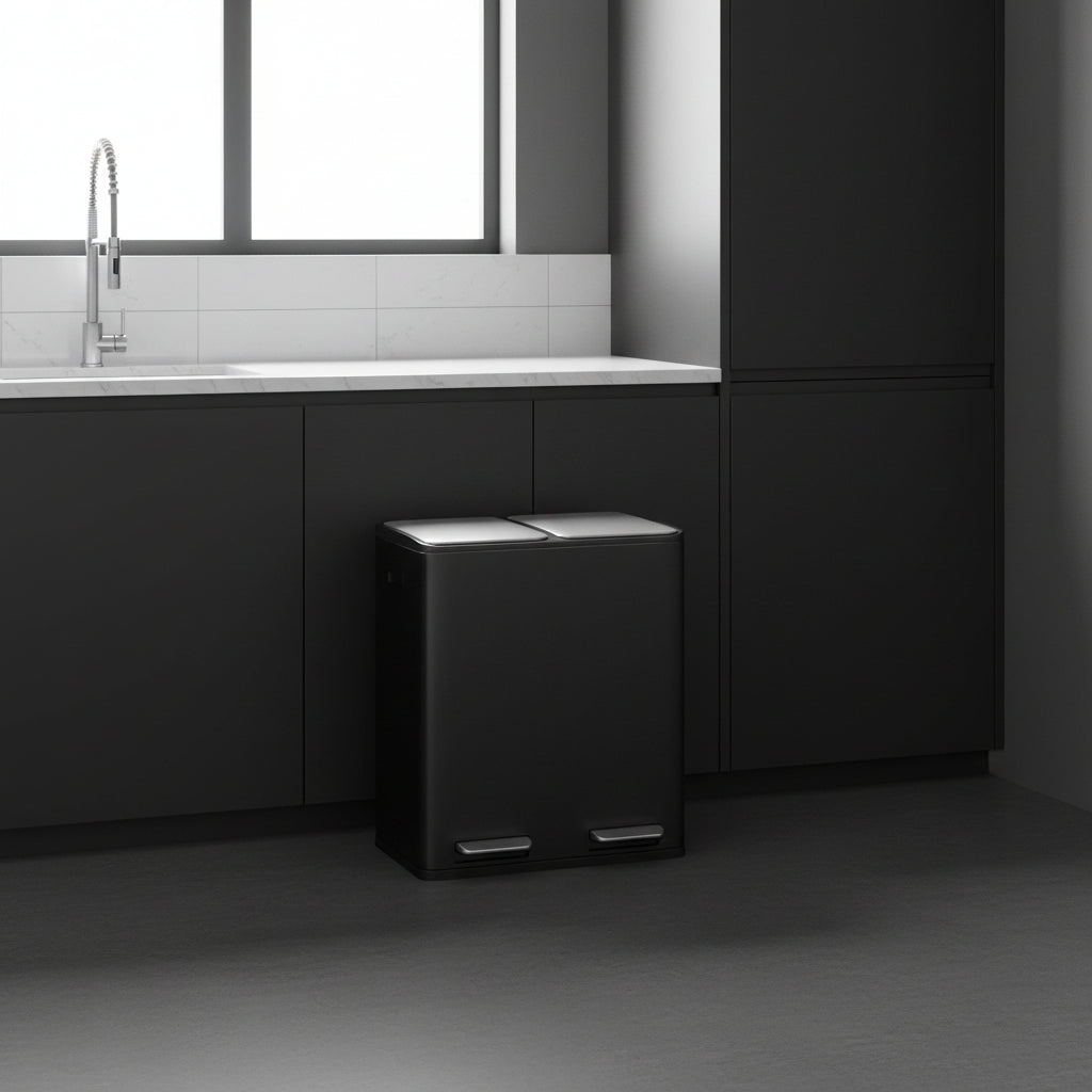 Poubelle tri sélectif double bac acier design moderne EcoElegance Duo60L