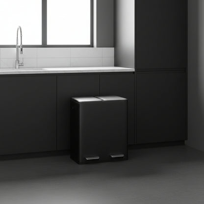 Poubelle tri sélectif double bac acier design moderne EcoElegance Duo60L