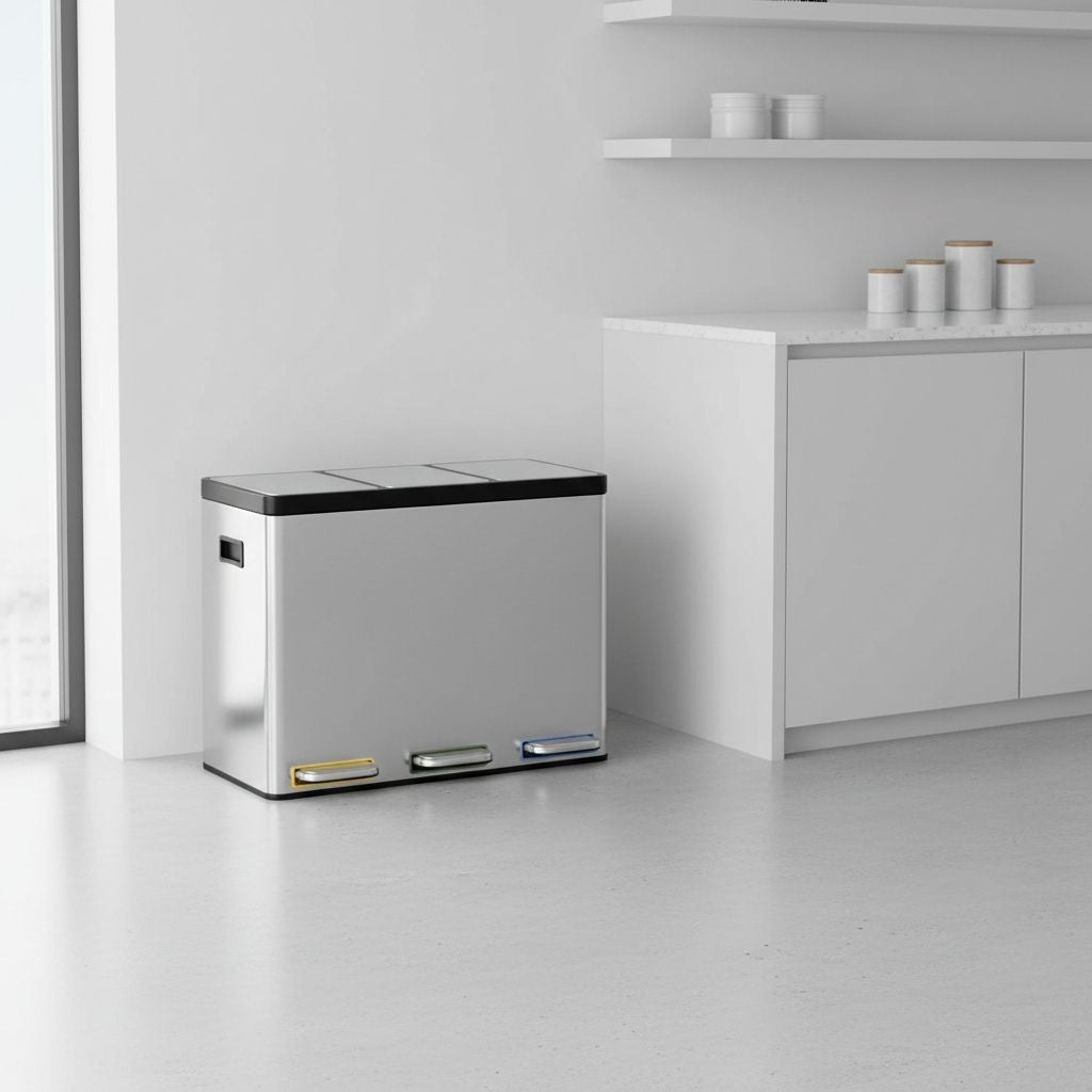 Poubelle tri selectif tri organisé design argente moderne TripleClean Light