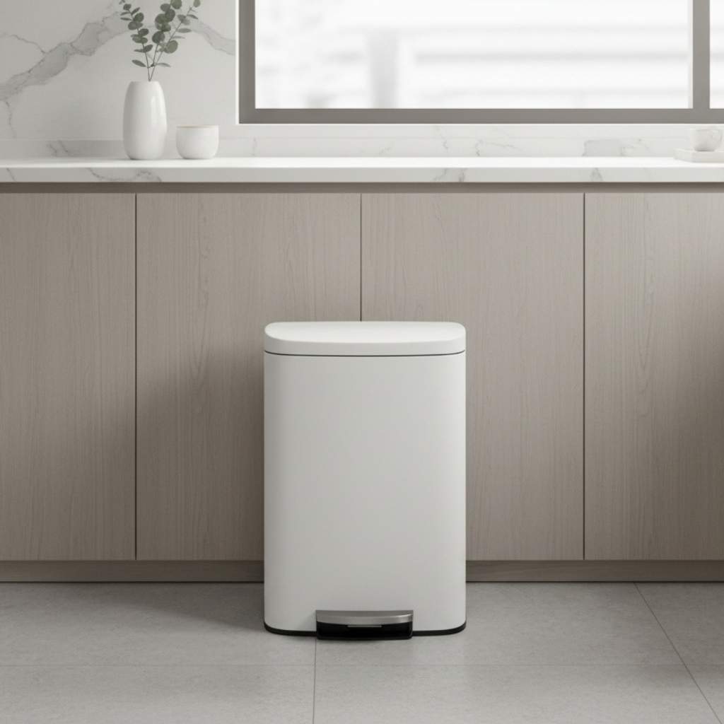 poubelle vintage 50 L acier inox anti-odeurs hermétique blanc HygiaStep