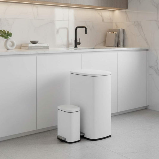 poubelles 50 L pédale fermeture douce metal blanc avec 5L