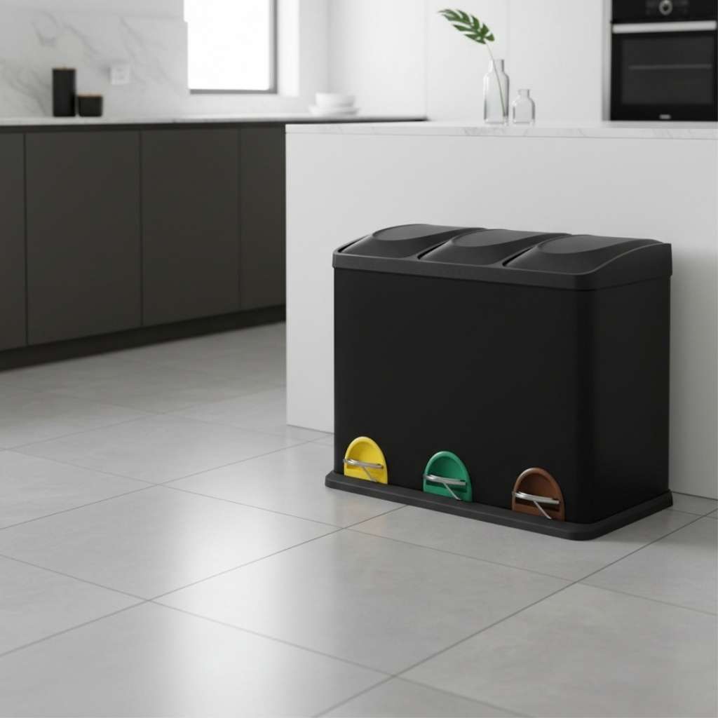 poubelles compartiments 3 bac séparés 15L noire familiale TriHarmonyPlus