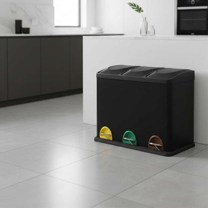 poubelles compartiments 3 bac séparés 15L noire familiale TriHarmonyPlus