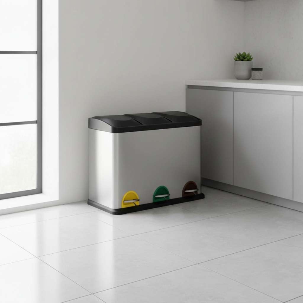 poubelles compartiments 3 bacs séparés 15L argentée familiale TriHarmony Plus