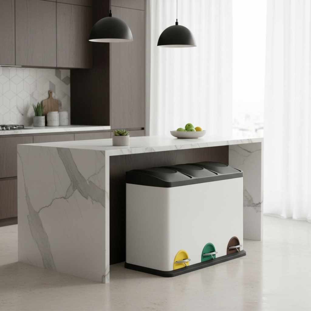 poubelles compartiments 3 bacs séparés 15L blanche familiale TriHarmonyPlus