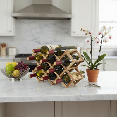 range bouteille bois naturel fait main pliable dix bouteilles