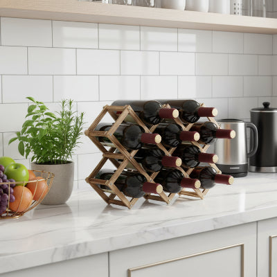 range bouteille bois pliable finition carbonée décoratif dix bouteilles