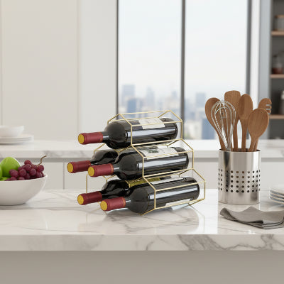 range bouteille dore metal rempli 6 bouteilles